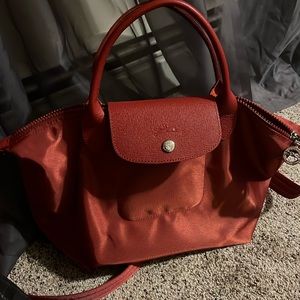 Authentic Longchamp Le Pliage Neo Nylon Satchel in red